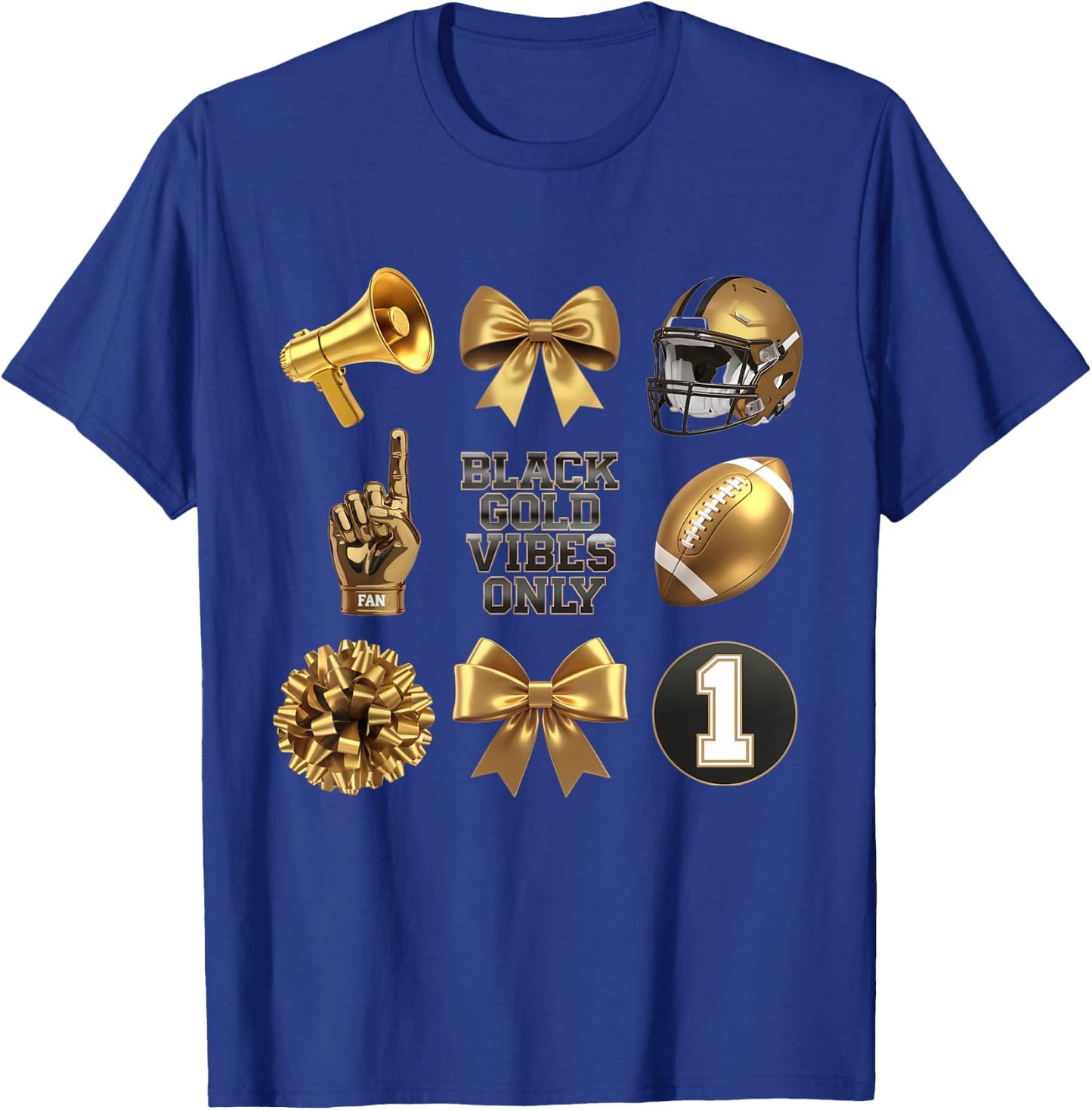 Gold Black Game Day Vibes Only Cheer T-Shirt - T-Shirt | Royal