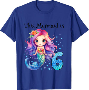 Kids 6 Year Old Girl 6th Birthday Gifts Girls Cute Mermaid T-Shirt - T-Shirt | Royal