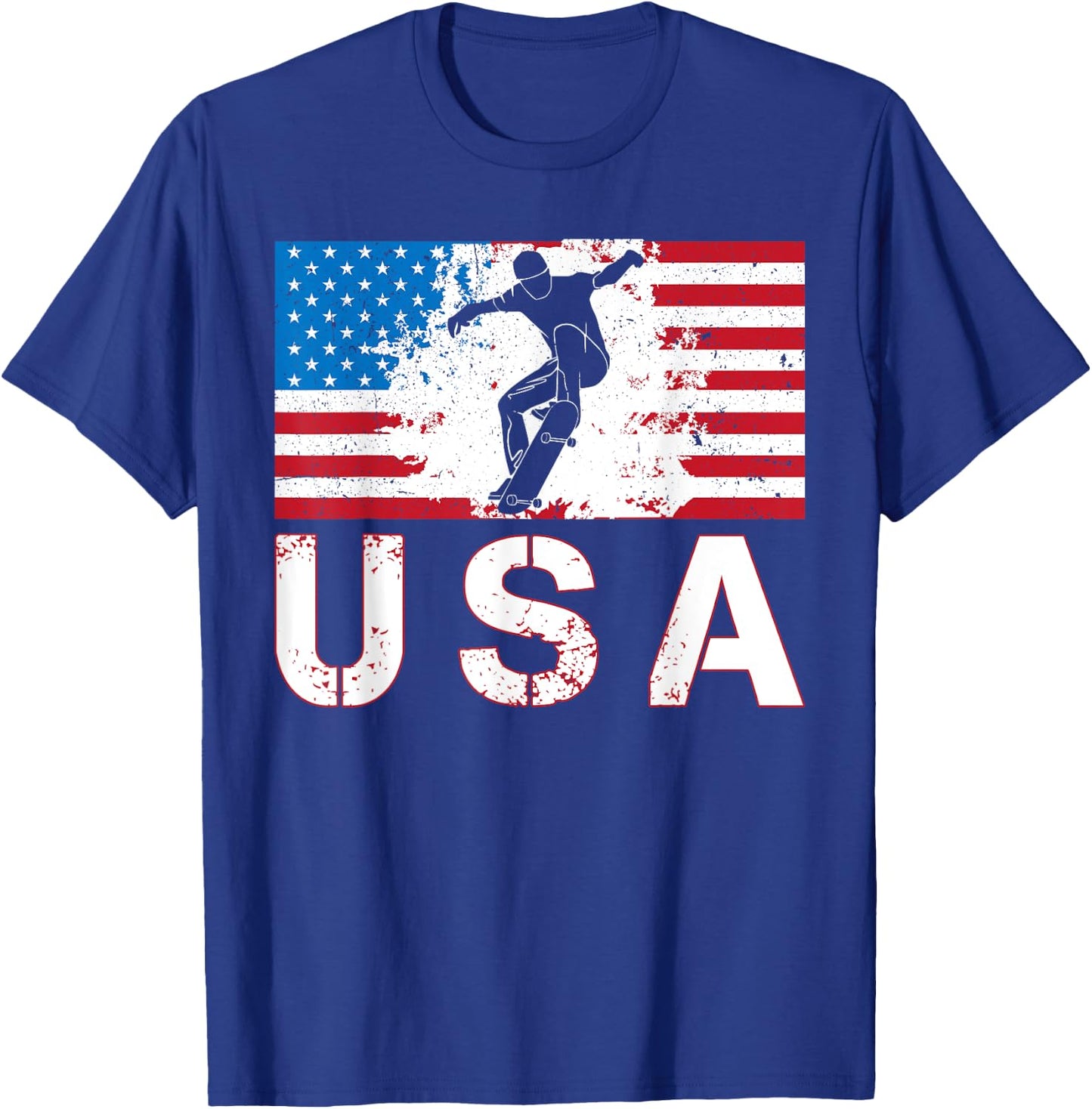 USA Skateboarding team American flag US skater men women T-Shirt - T-Shirt | Royal