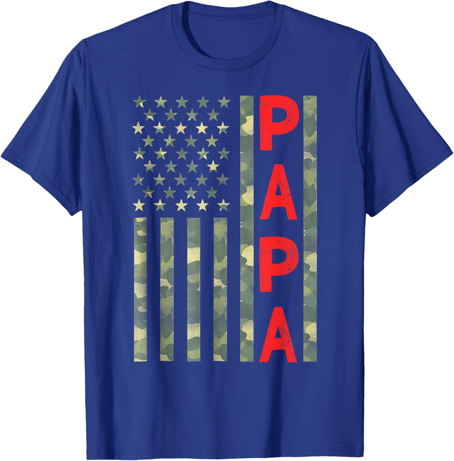 Proud Papa US American Flag Camo Funny Father's Day Dad 2026 T-Shirt - T-Shirt | Royal