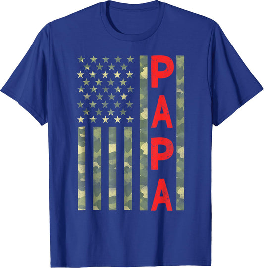 Proud Papa US American Flag Camo Funny Father's Day Dad 2026 T-Shirt - T-Shirt | Royal
