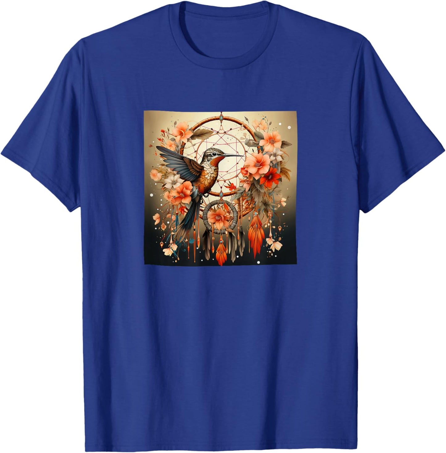 Hummingbird Flowers Dreamcatcher Graphic T-Shirt - T-Shirt | Royal