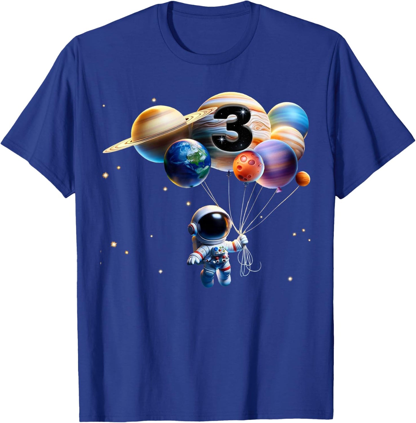 3 Years Old Birthday Boy Gifts Astronaut Planet 3rd Three T-Shirt - T-Shirt | Royal