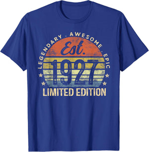 Est 1927 Limited Edition 98th Birthday Gifts 98 Year Old T-Shirt - T-Shirt | Royal