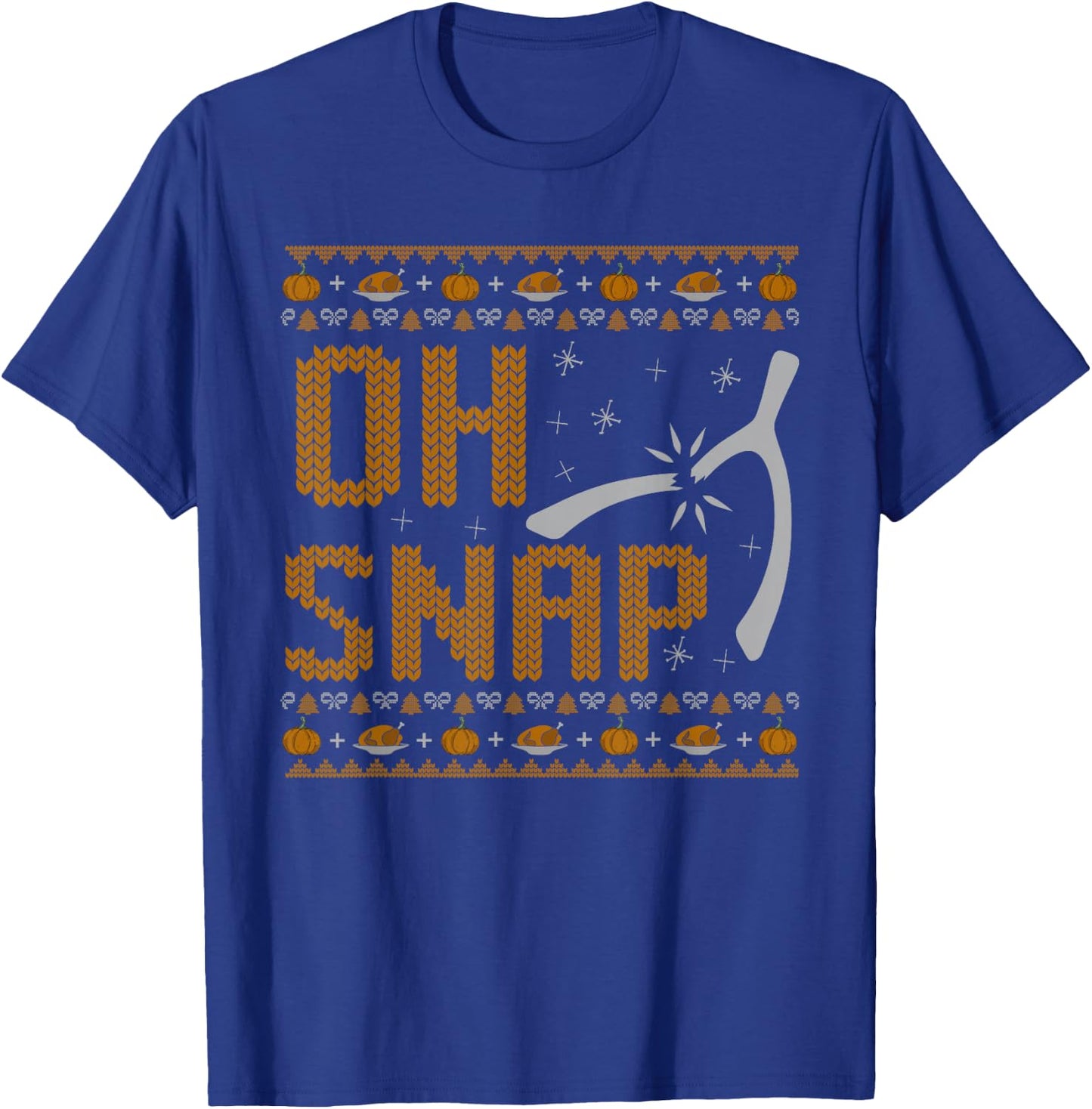 Thanksgiving Apparel Store Oh Snap Wishbone Turkey - -Adults, Black, Small, Short Sleeve, Classic Fit, Cotton 65% Polyester 35% T-Shirt - T-Shirt | Royal