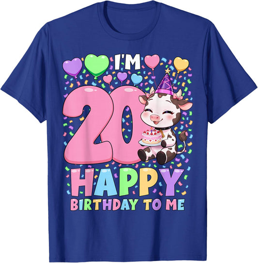Farm Animal Cow Birthday Shirt | Girls 20th Birthday Cow T-Shirt - T-Shirt | Royal