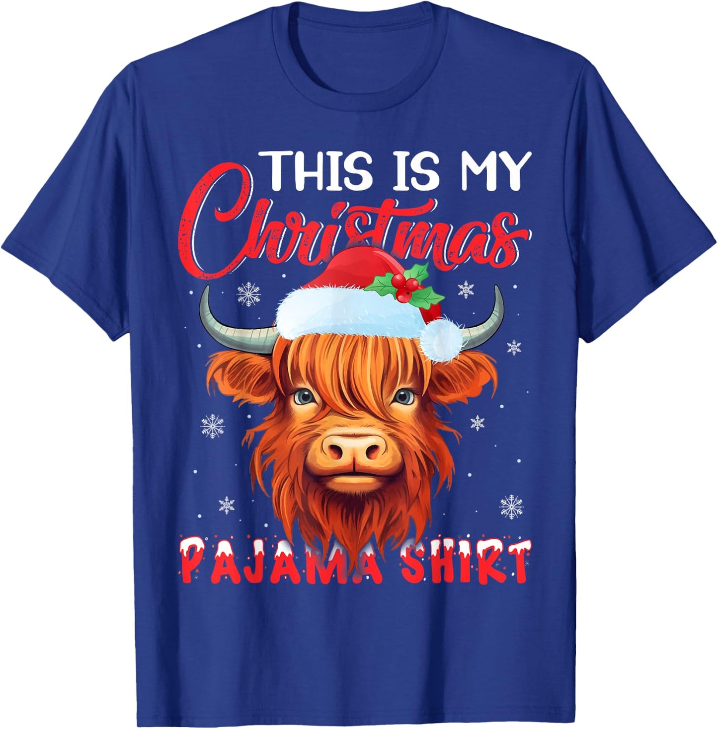 This Is My Christmas Pajamas Santa Hat Cow Christmas T-Shirt - T-Shirt | Royal