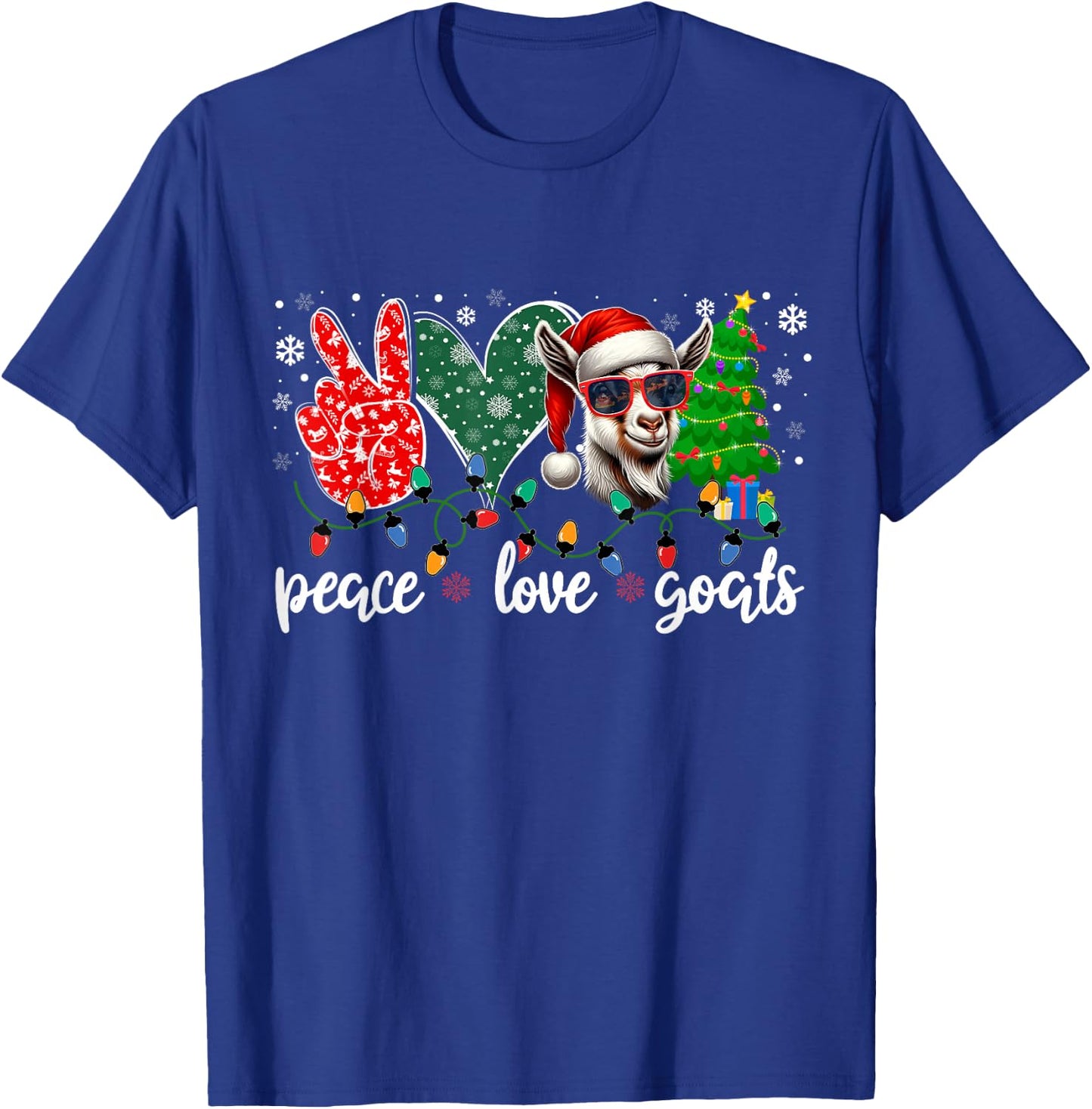 Peace Love Goats Funny Goat Santa Hat Sunglasses Xmas Tree T-Shirt - T-Shirt | Royal