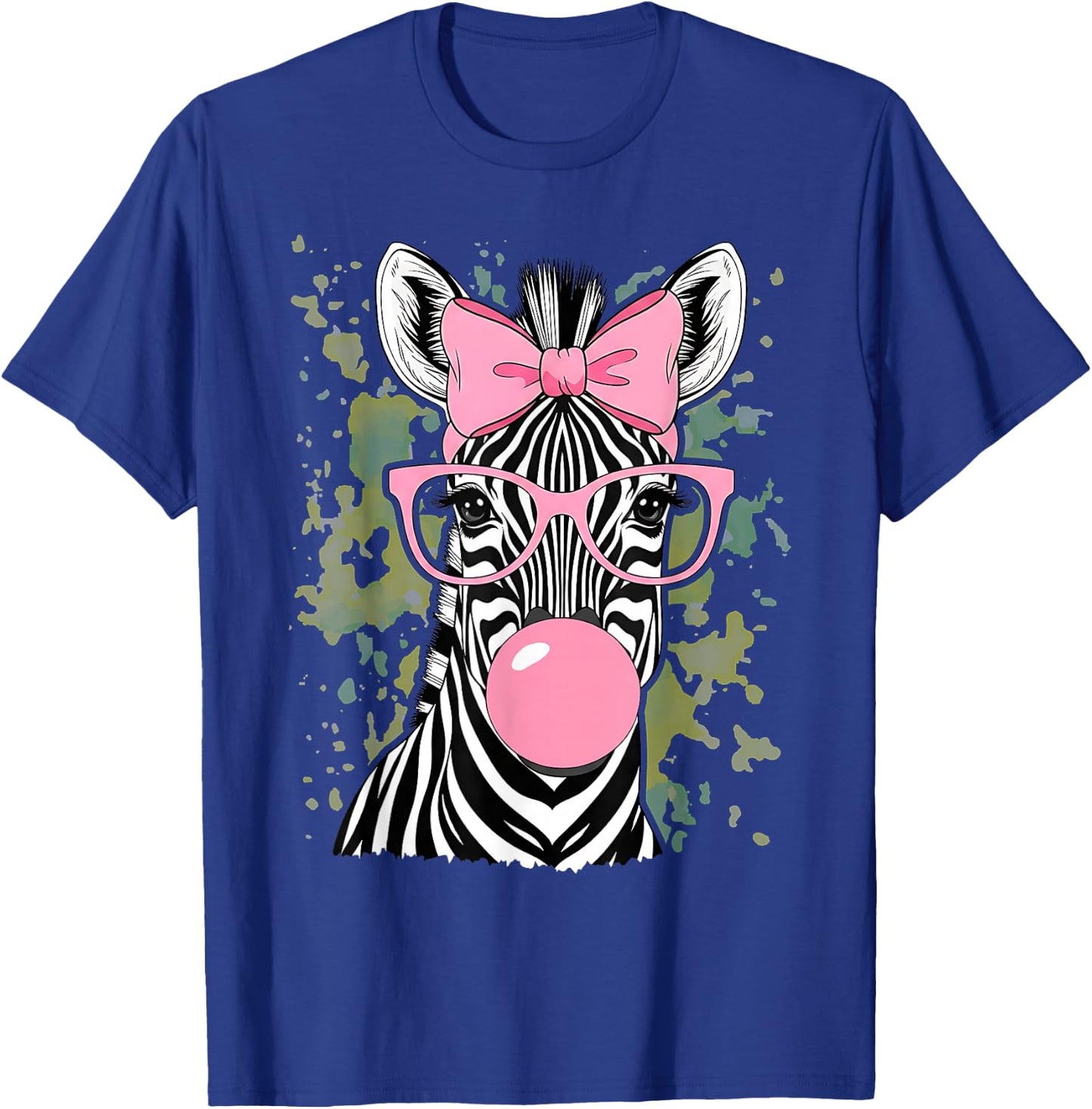 Zebra Wearing Glasses and Blowing Pink Bubble Gum T-Shirt - T-Shirt | Royal