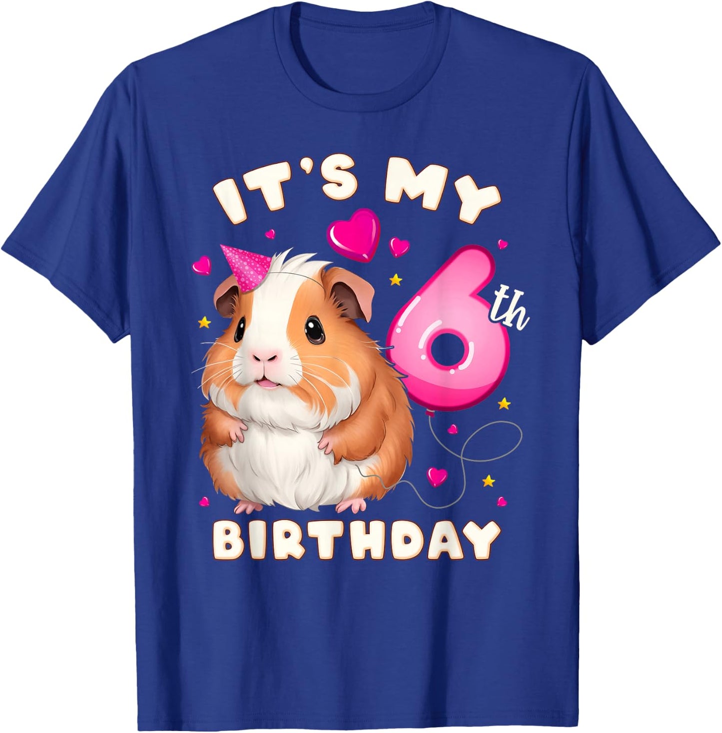 6th Birthday Girl 6 Years, Guinea Pig and Big Number 6 T-Shirt - T-Shirt | Royal