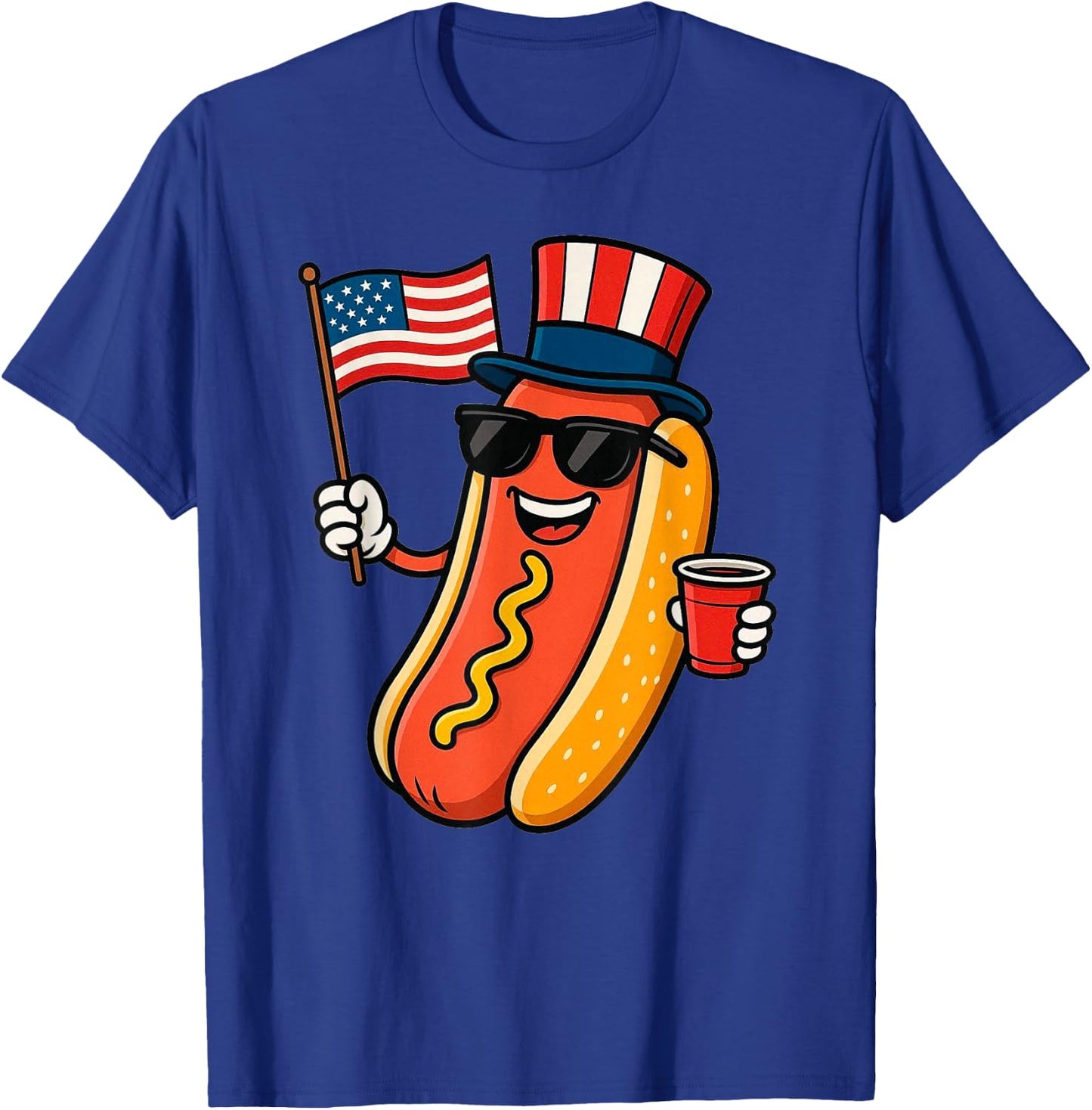 Funny 4th of July Hotdog Patriotic USA American Flag 2026 T-Shirt - T-Shirt | Royal