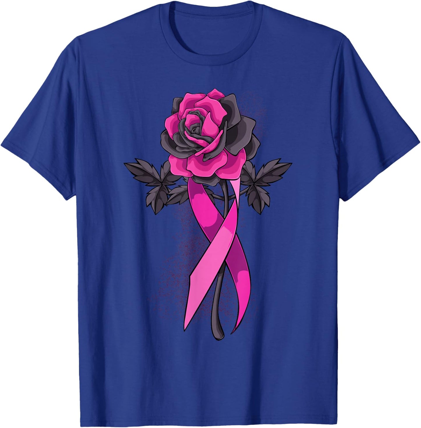 Pink Ribbon Rose Breast Cancer Awareness Survivor Warrior T-Shirt - T-Shirt | Royal