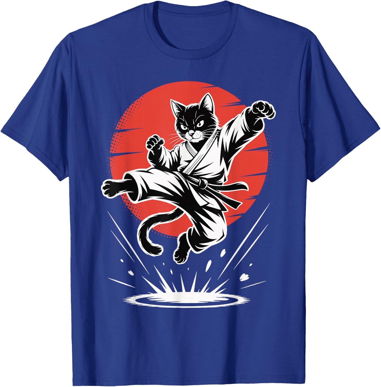 Funny Karate Cat Martial Arts Black Belt Fighter Jump Kick T-Shirt - T-Shirt | Royal