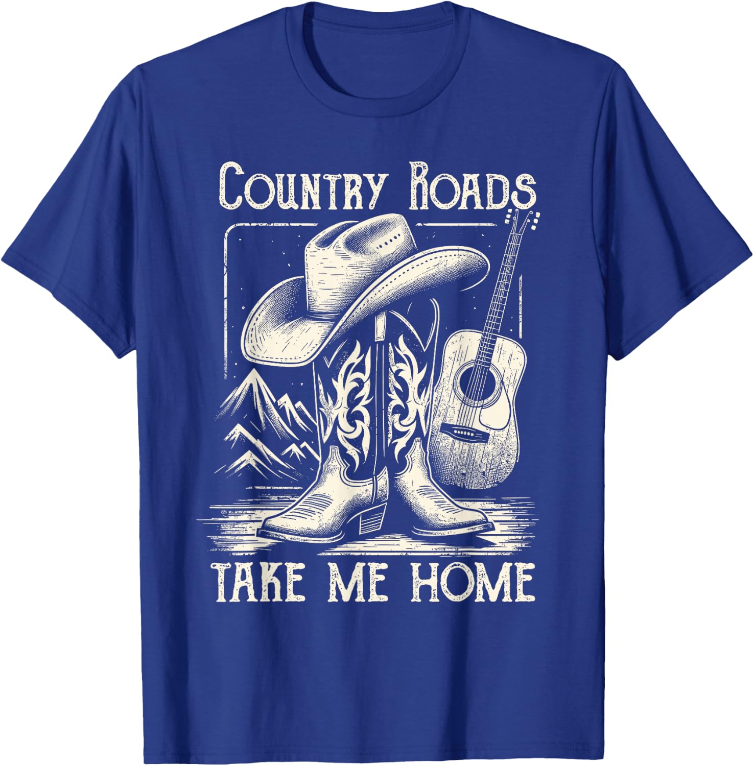 Country Roads Take Me Home Cowboy Western Virginia Retro T-Shirt - T-Shirt | Royal