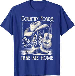Country Roads Take Me Home Cowboy Western Virginia Retro T-Shirt - T-Shirt | Royal