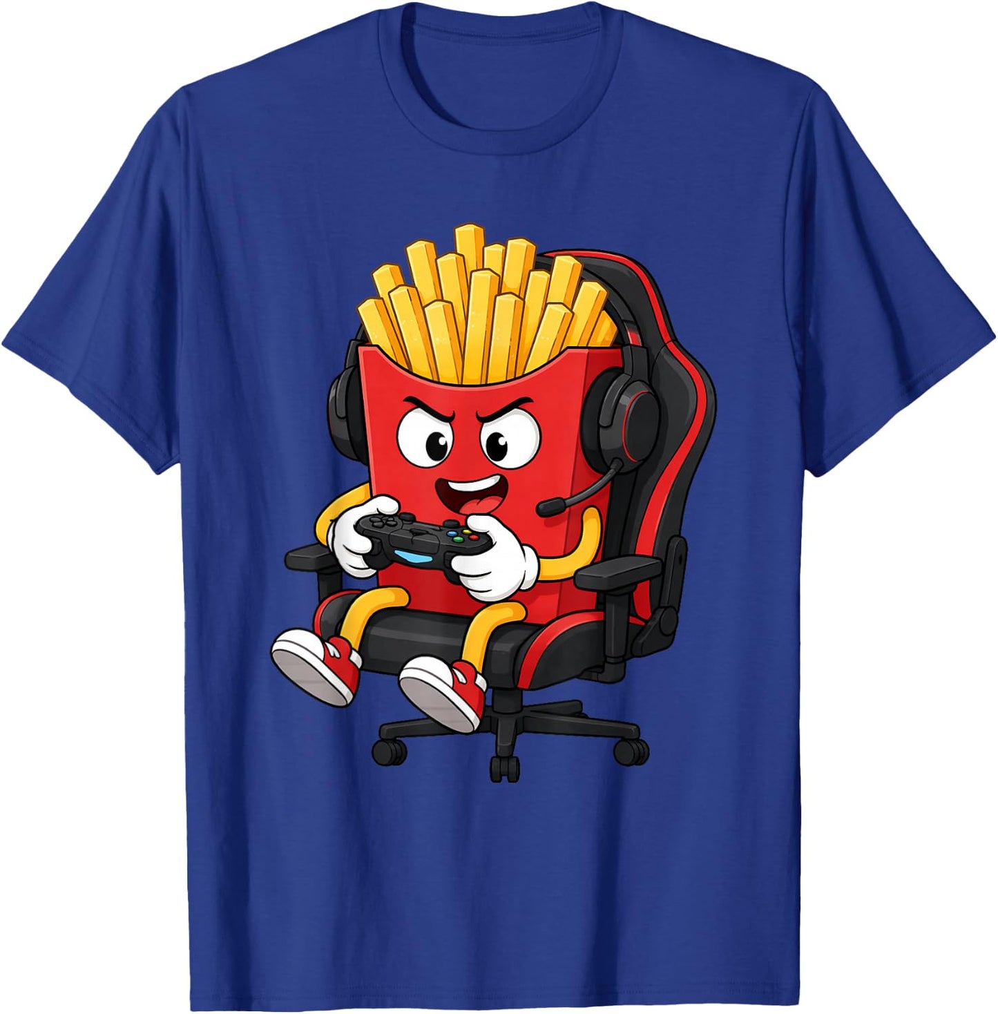 Fries Playing Video Games Funny Fast Food Kids Gamer Gears T-Shirt - T-Shirt | Royal