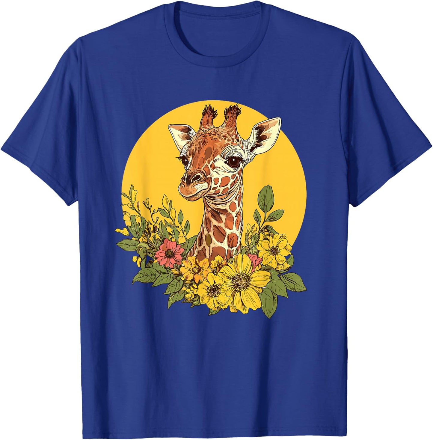 Charming Giraffe Surrounded By Flowers T-Shirt - T-Shirt | Royal