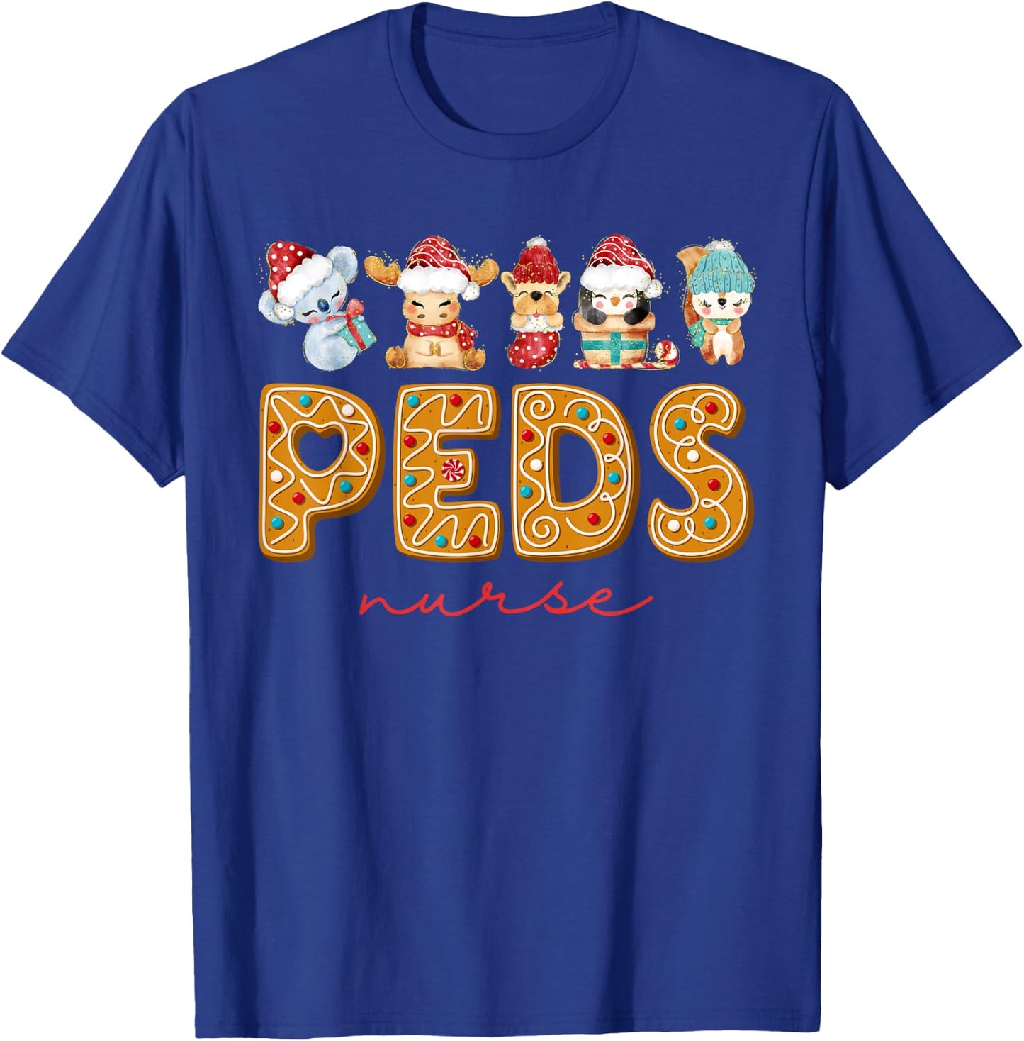 PEDS Nurse Cute Animals Cookies Pediatric Nurse Christmas T-Shirt - T-Shirt | Royal
