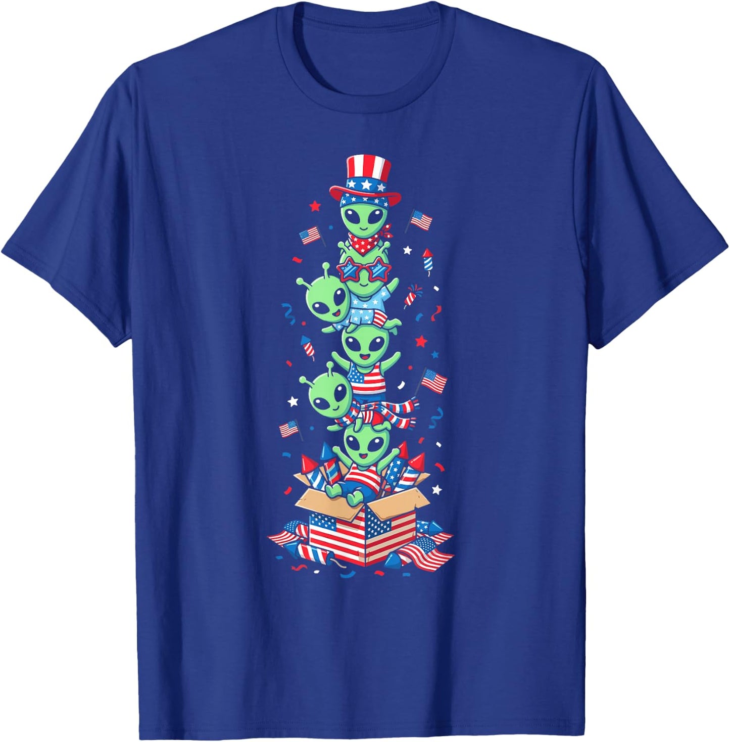 Funny Alien American USA Flag Memorial Day 4th of July T-Shirt - T-Shirt | Royal