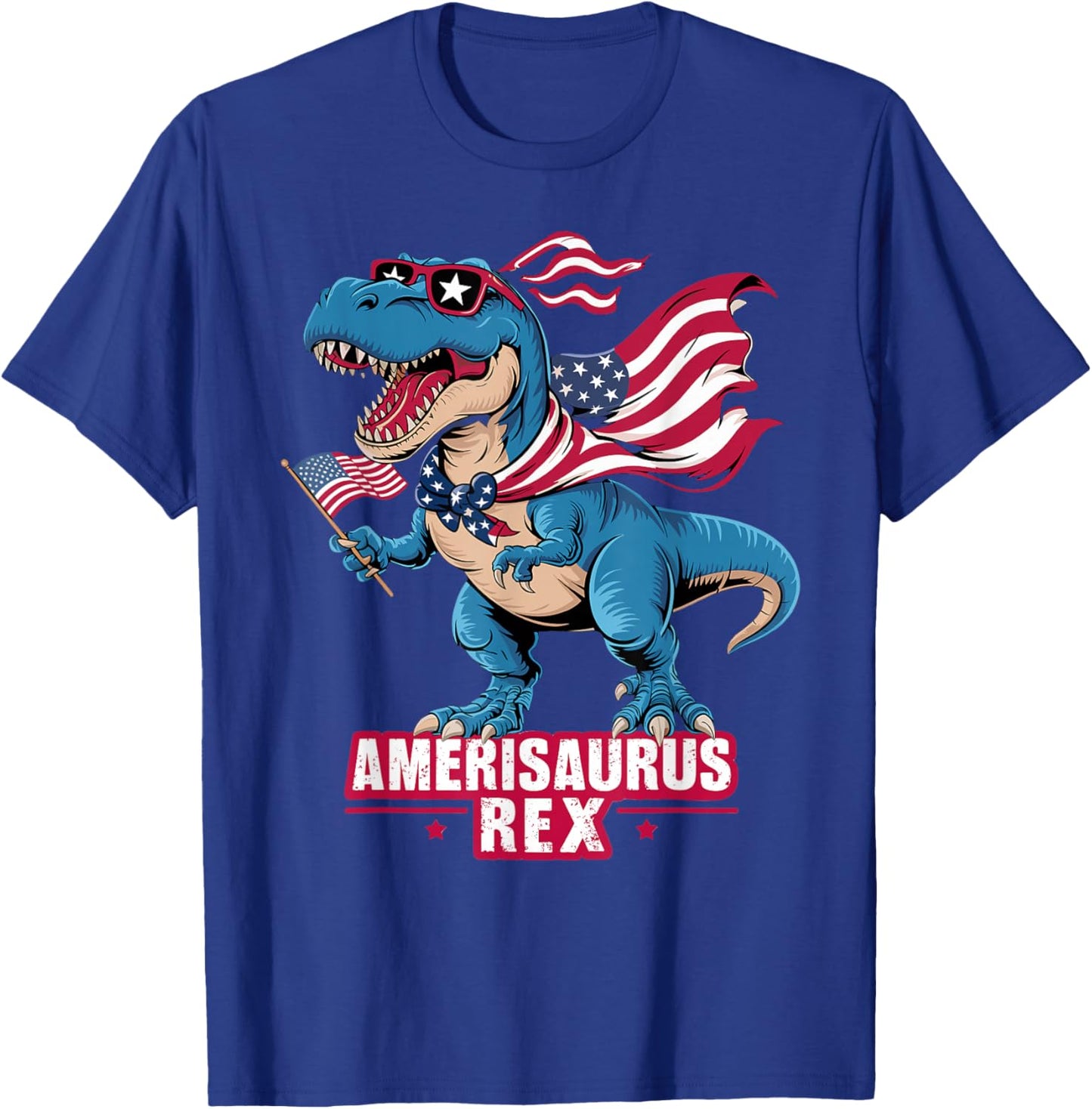 Dinosaur 4th of July Men Women Boys Girls Amerisaurus Rex T-Shirt - T-Shirt | Royal