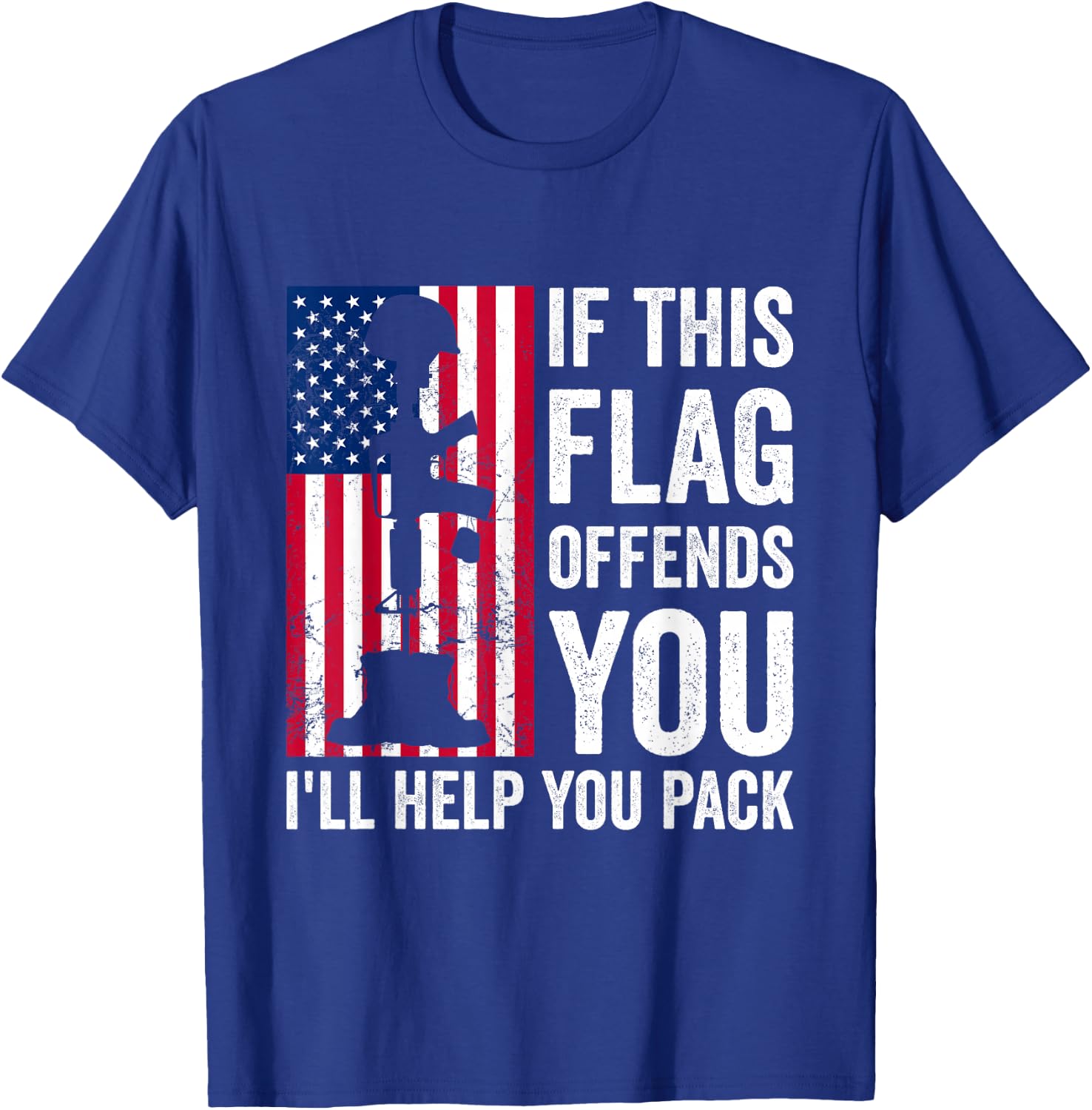 If This Flag Offends You I'll Help You Pack Veteran USA Flag Men T-Shirt - T-Shirt | Royal