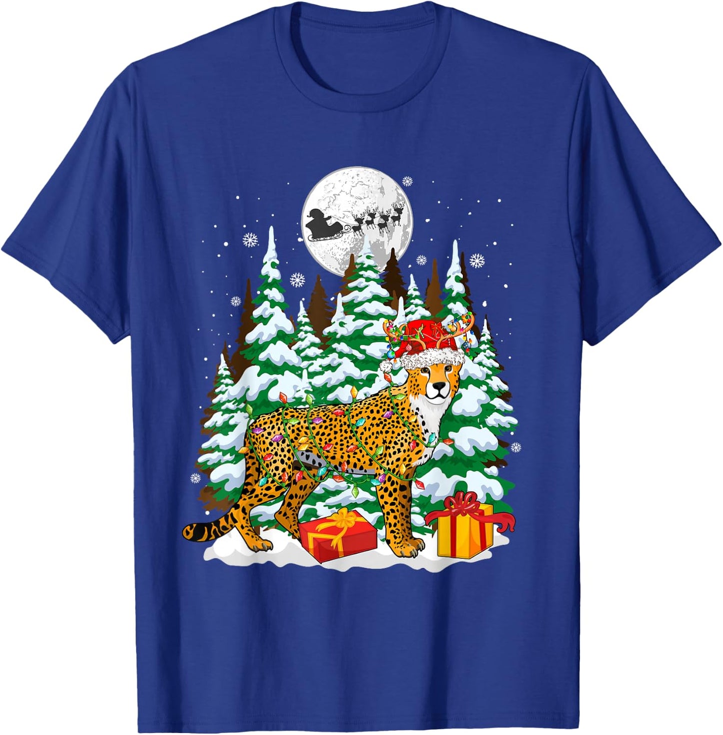 Santa Reindeer Cheetah Christmas Trees Animal Lover Kids T-Shirt - T-Shirt | Royal