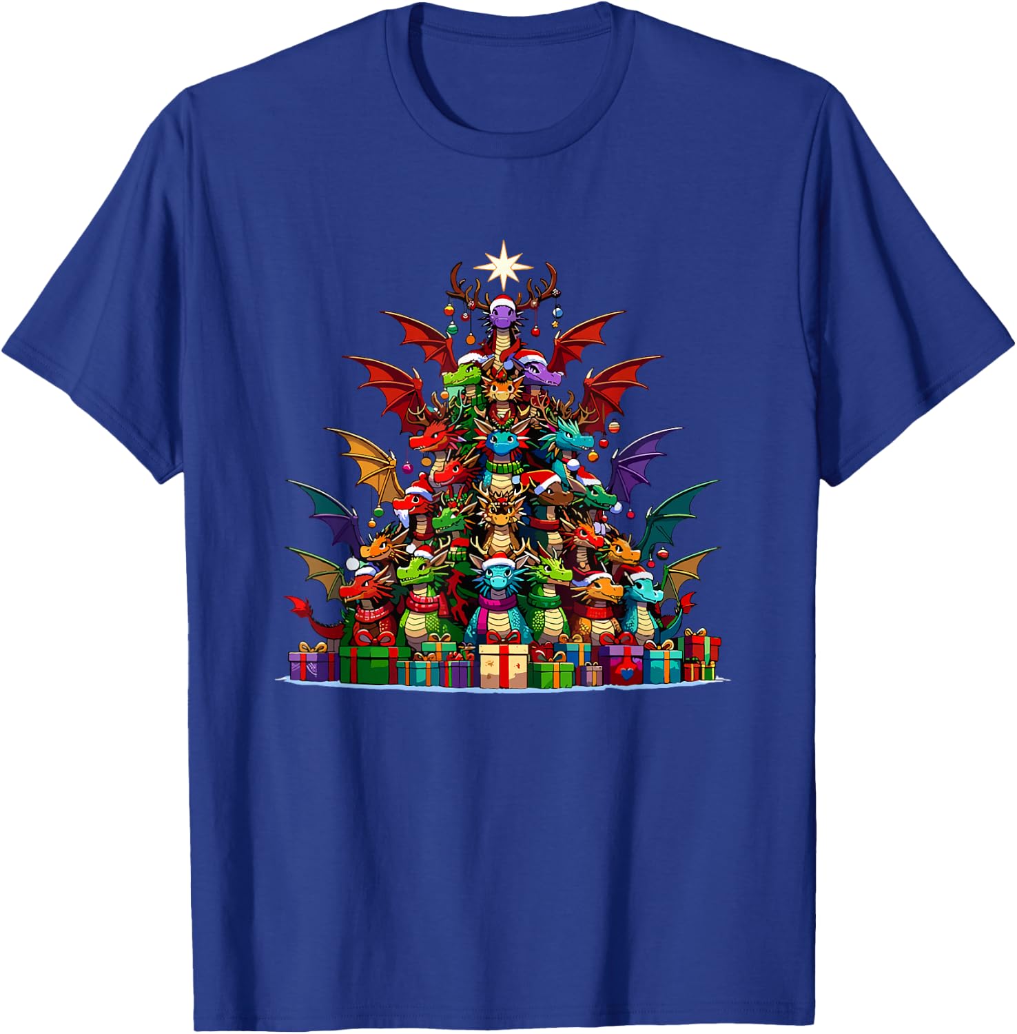Christmas Tree Dragons Mythical Creature Dragon T-Shirt - T-Shirt | Royal