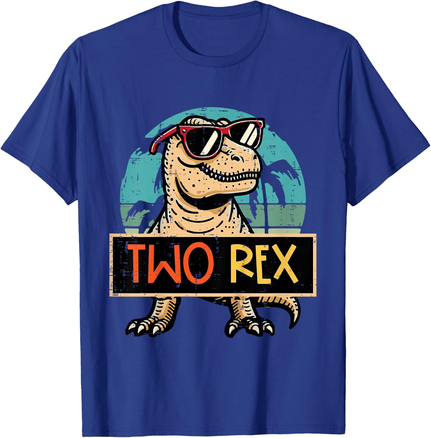 Kids 2nd Birthday Dino Two Rex Trex 2 Year Old Bday Boys Kids T-Shirt - T-Shirt | Royal