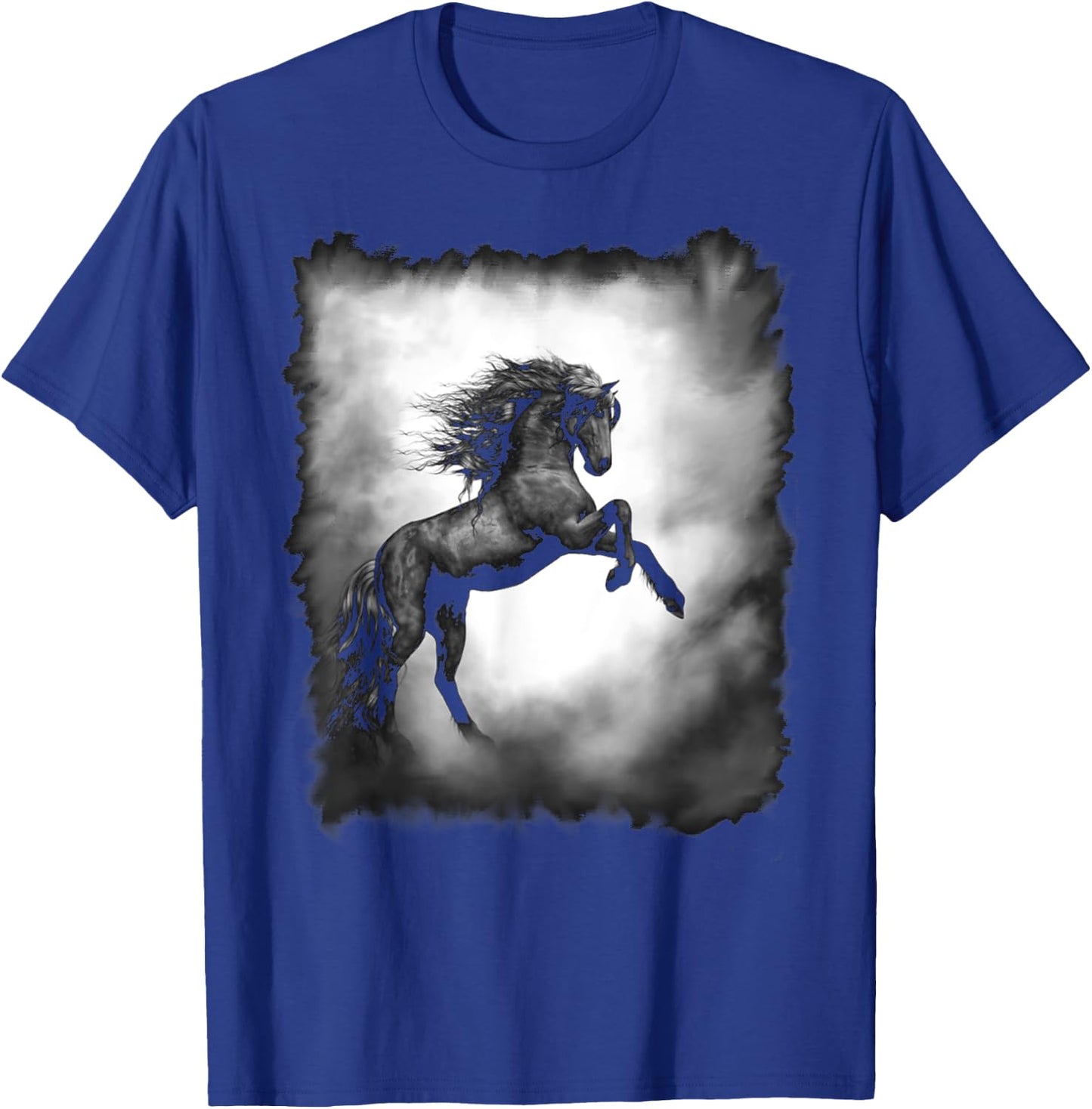 Black Wild Stallion Horse Rearing up with flowing mane T-Shirt - T-Shirt | Royal