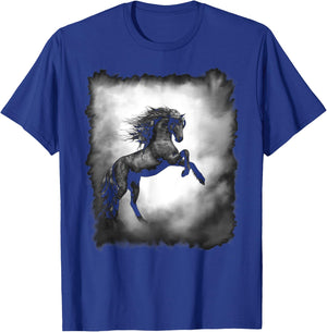 Black Wild Stallion Horse Rearing up with flowing mane T-Shirt - T-Shirt | Royal