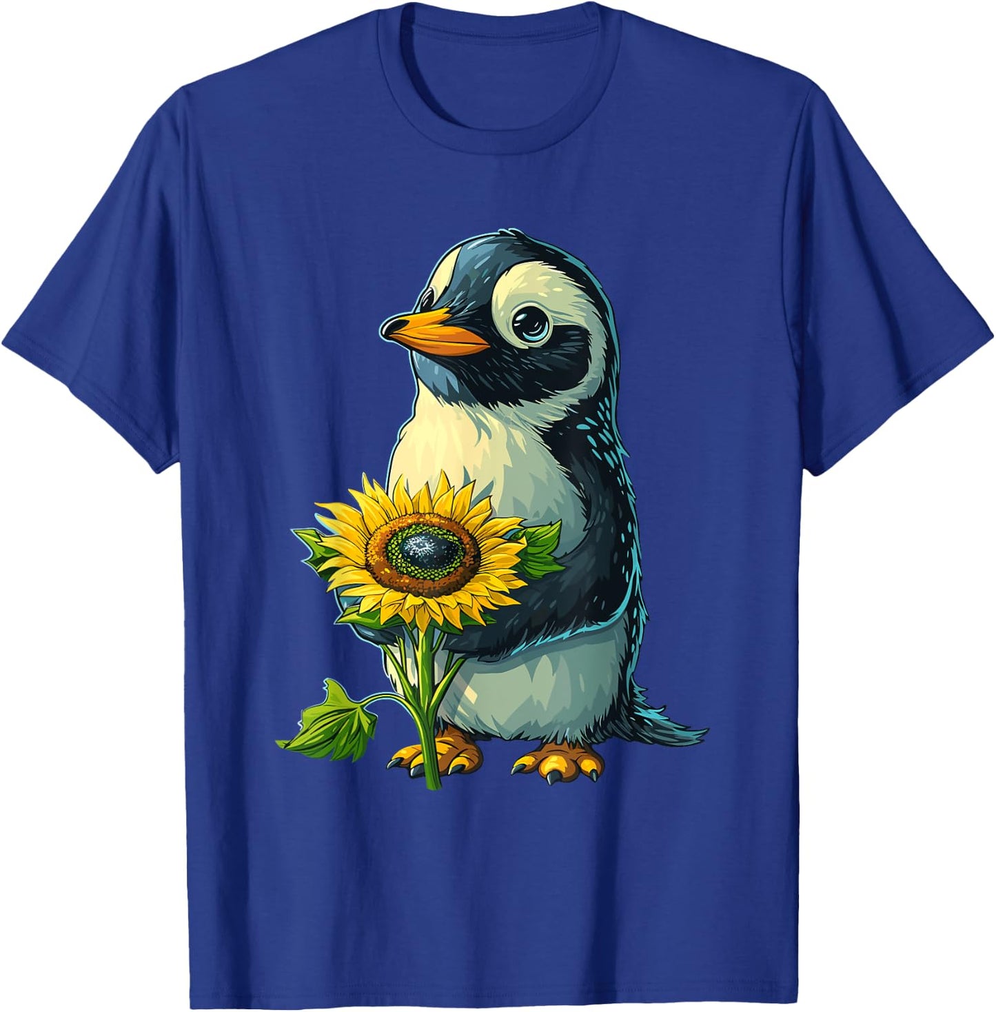 Penguin Holding Sunflower Cute Penguin Lover T-Shirt - T-Shirt | Royal