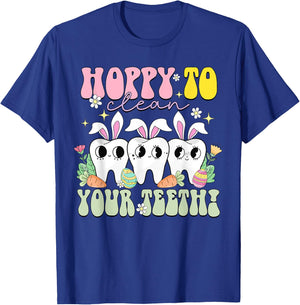 Hoppy To Clean Your Teeth Easter Day Dental Hygiene Squad T-Shirt - T-Shirt | Royal