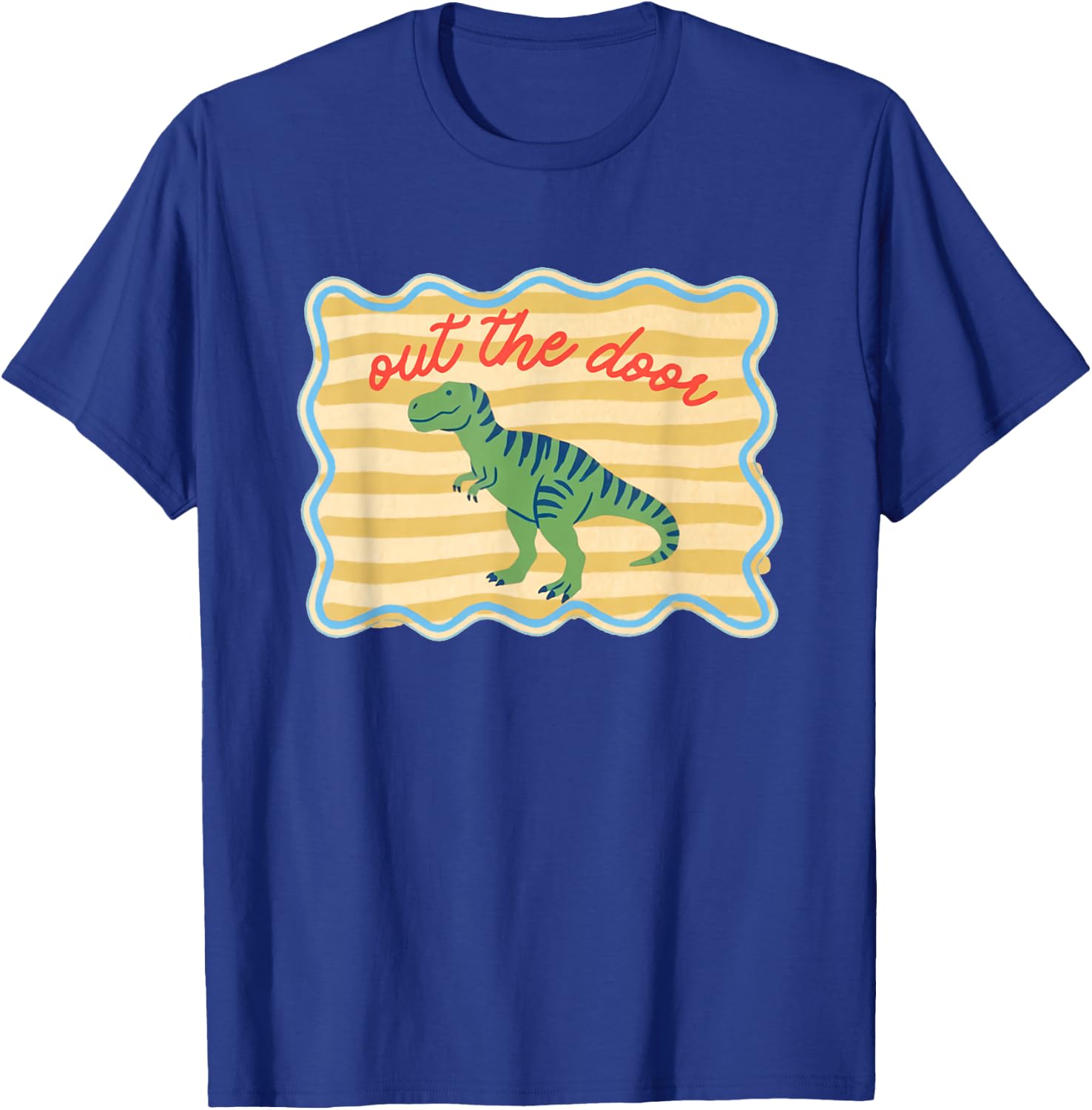 Striped Out The Door Dinosaur Last Day of School Teacher T-Shirt - T-Shirt | Royal