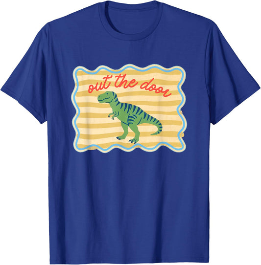 Striped Out The Door Dinosaur Last Day of School Teacher T-Shirt - T-Shirt | Royal