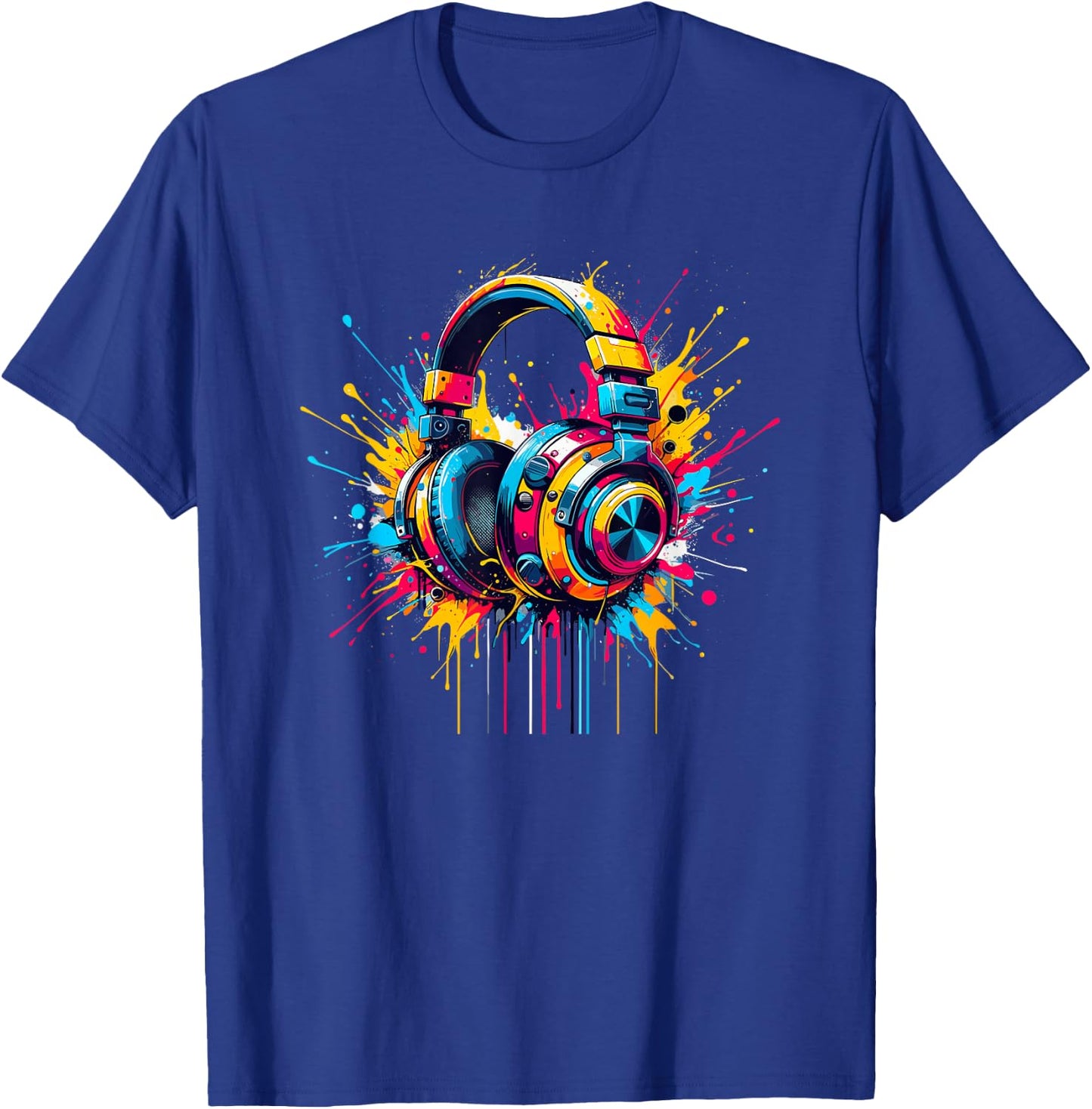 Splash Art Headphones Music Singing Singer Song , Black, S T-Shirt - T-Shirt | Royal