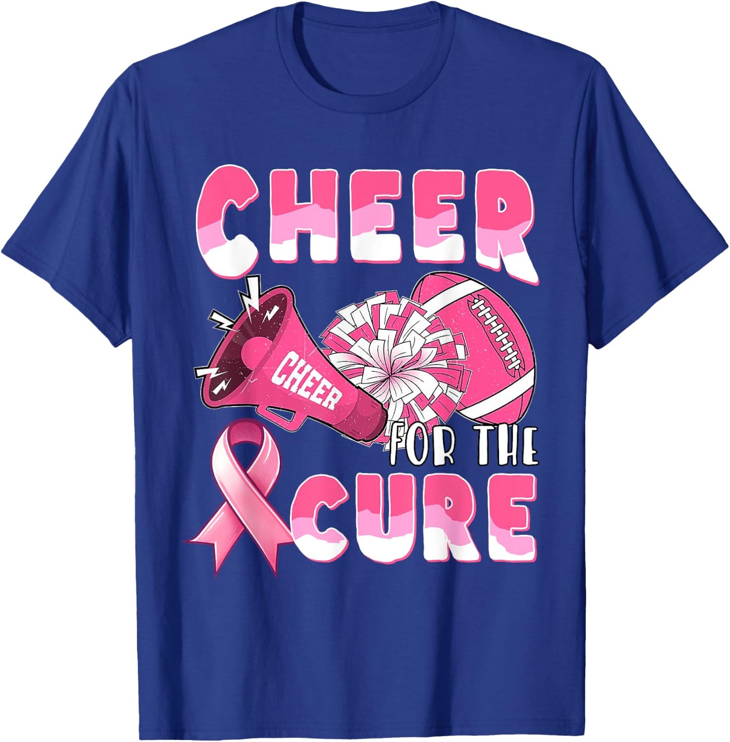 Pink Breast Cancer Awareness Cheer for the Cure Football T-Shirt - T-Shirt | Royal