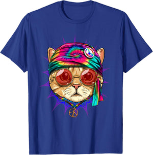 Tie Dye Cat Shirt Hippy Cat Peace Sign Cat Lover T-Shirt - T-Shirt | Royal