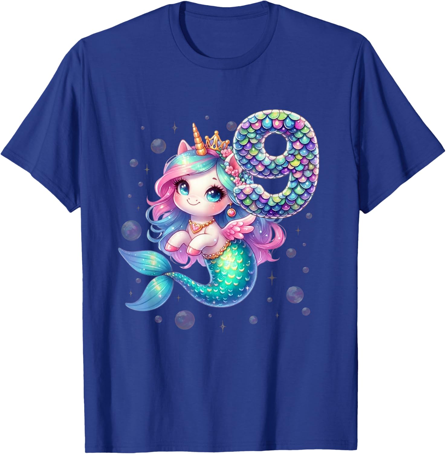 Unicorn Mermaid 9th Birthday 9 Year Old Party Girls Outfit T-Shirt - T-Shirt | Royal