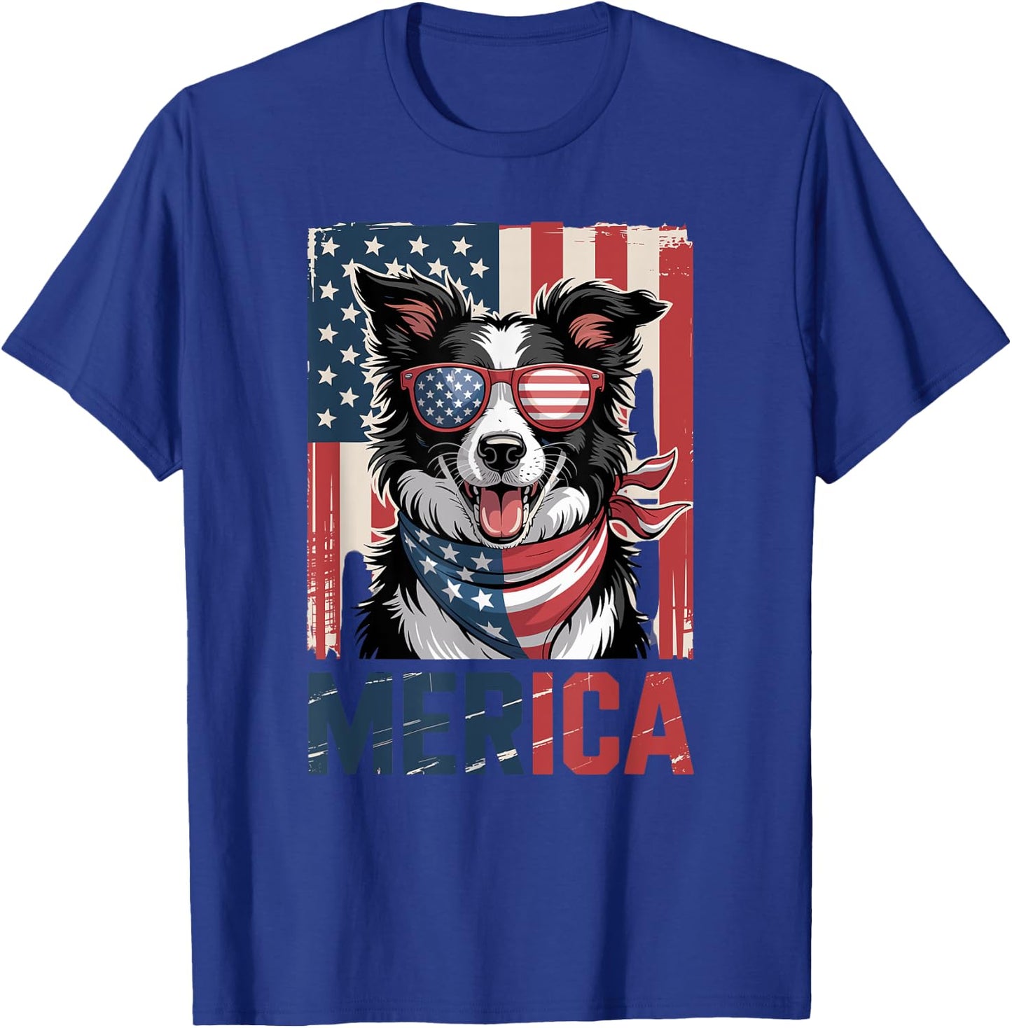 US Flag Merica Border Collie 4th of July T-Shirt - T-Shirt | Royal