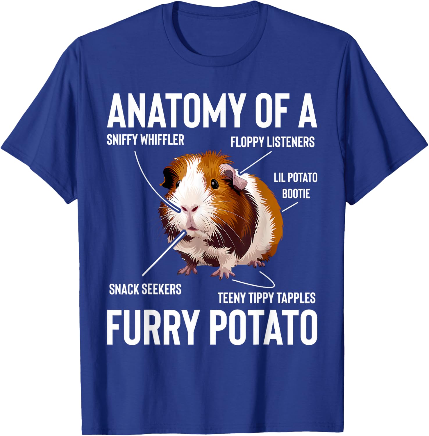 Guinea Pig Anatomy Of Furry Potato Funny Cavy Men Women Kids T-Shirt - T-Shirt | Royal