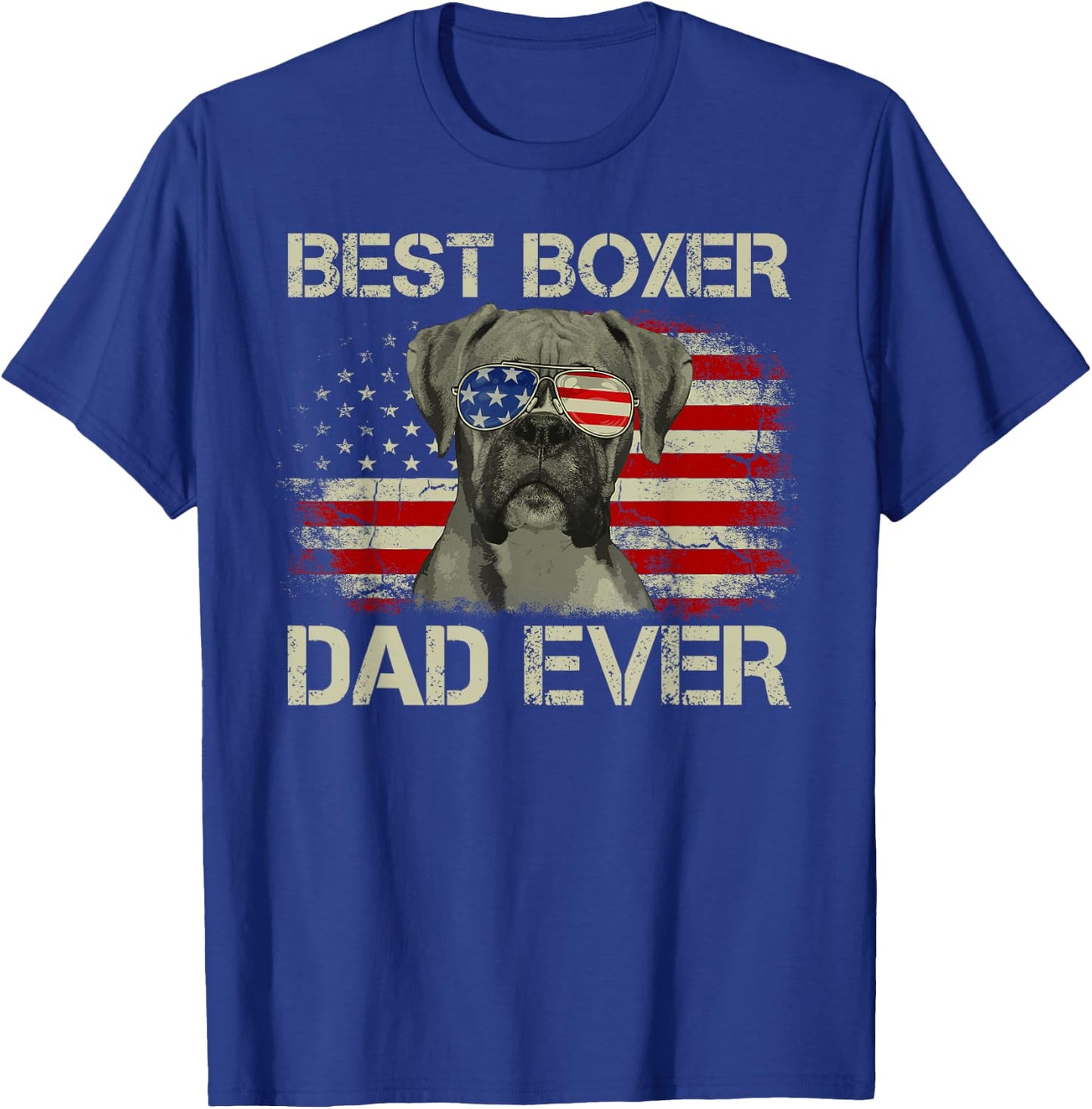 Best Boxer Dad Ever Dog Lover American Flag Gift T-Shirt - T-Shirt | Royal