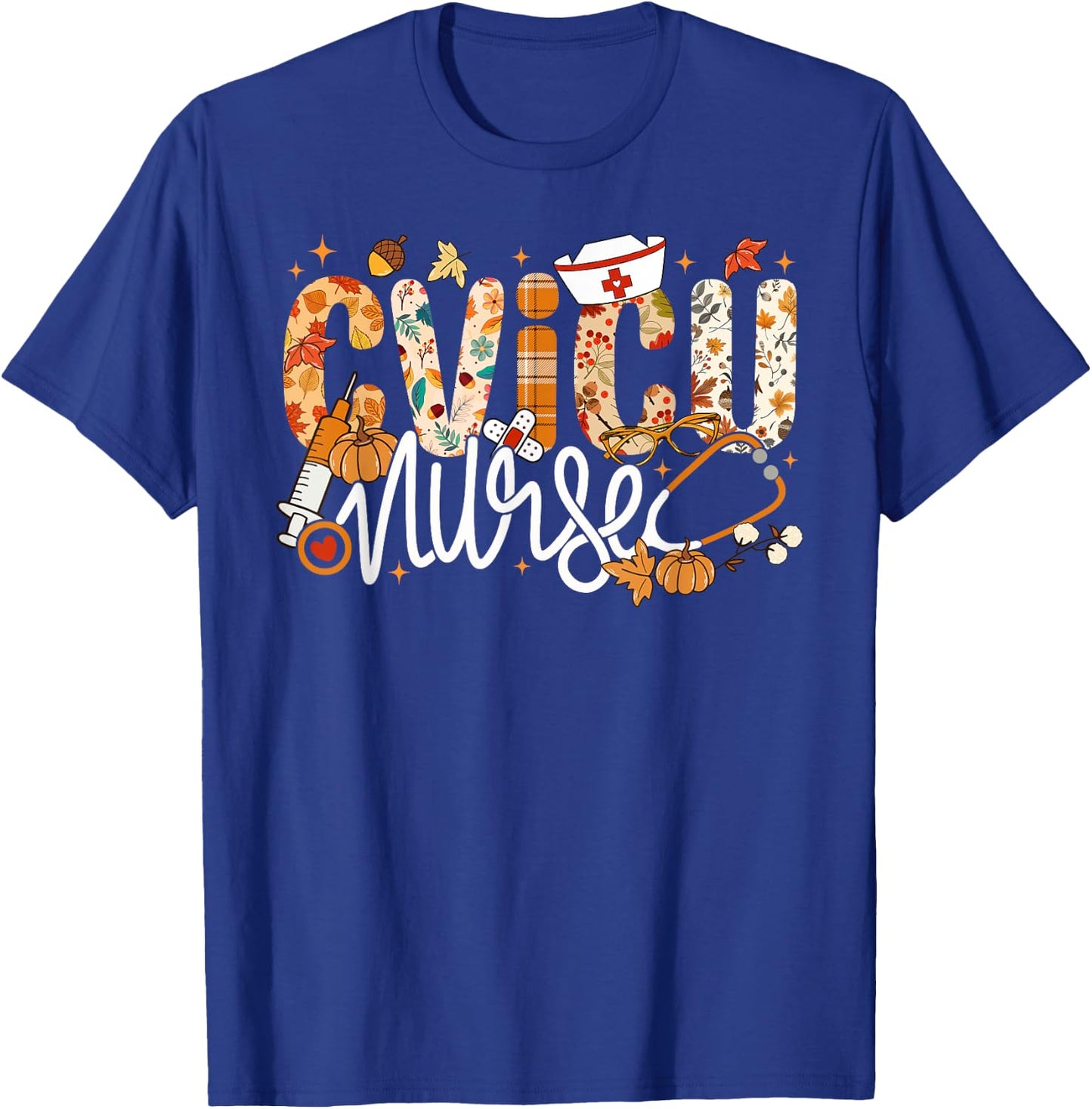 Stethoscope CVICU Nurse Fall Yall Autumn Leaves Thanksgiving T-Shirt - T-Shirt | Royal