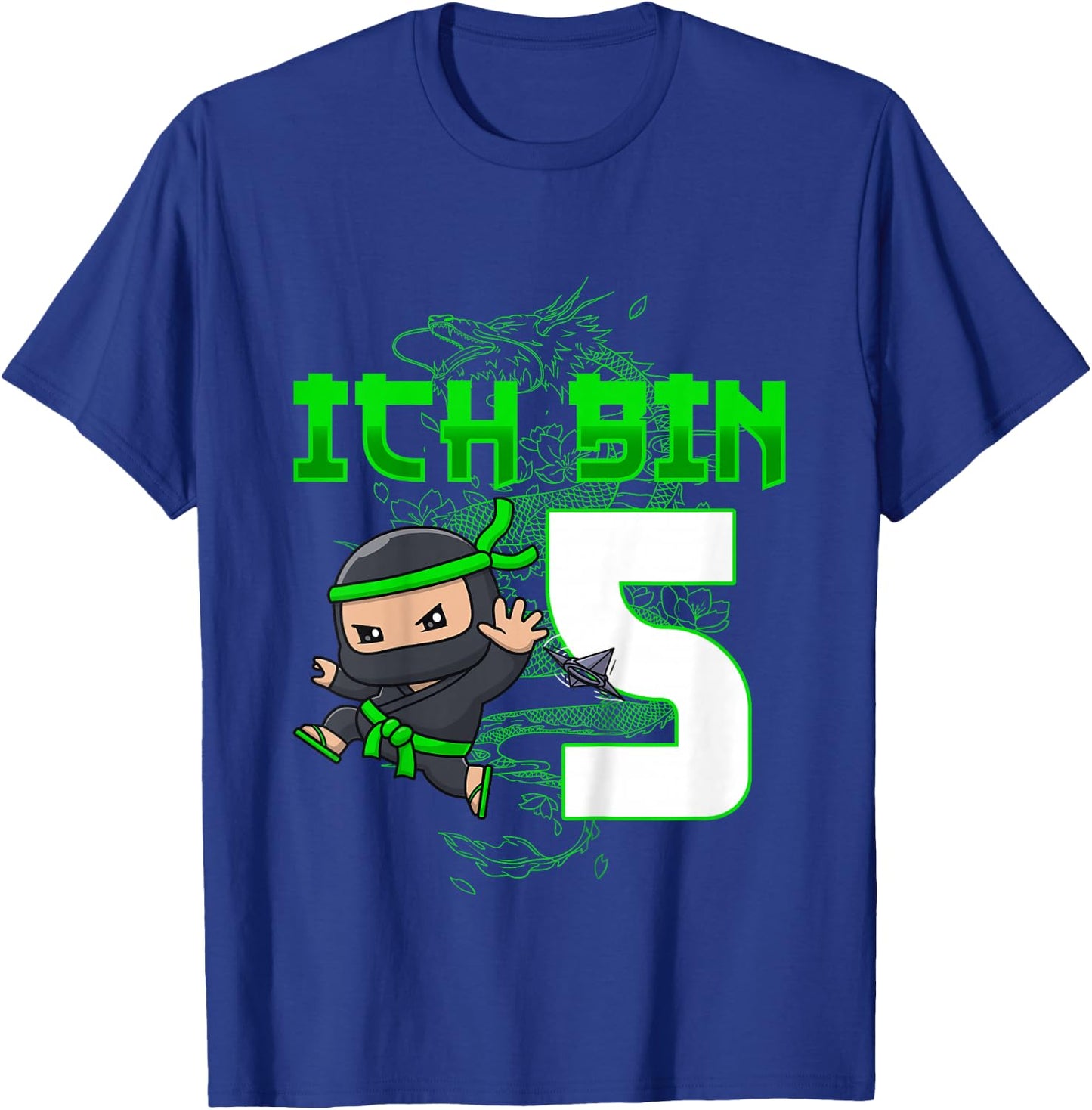 Kids 5th Birthday I Am 5 Years Old Ninja Funny Boy Child , black T-Shirt - T-Shirt | Royal