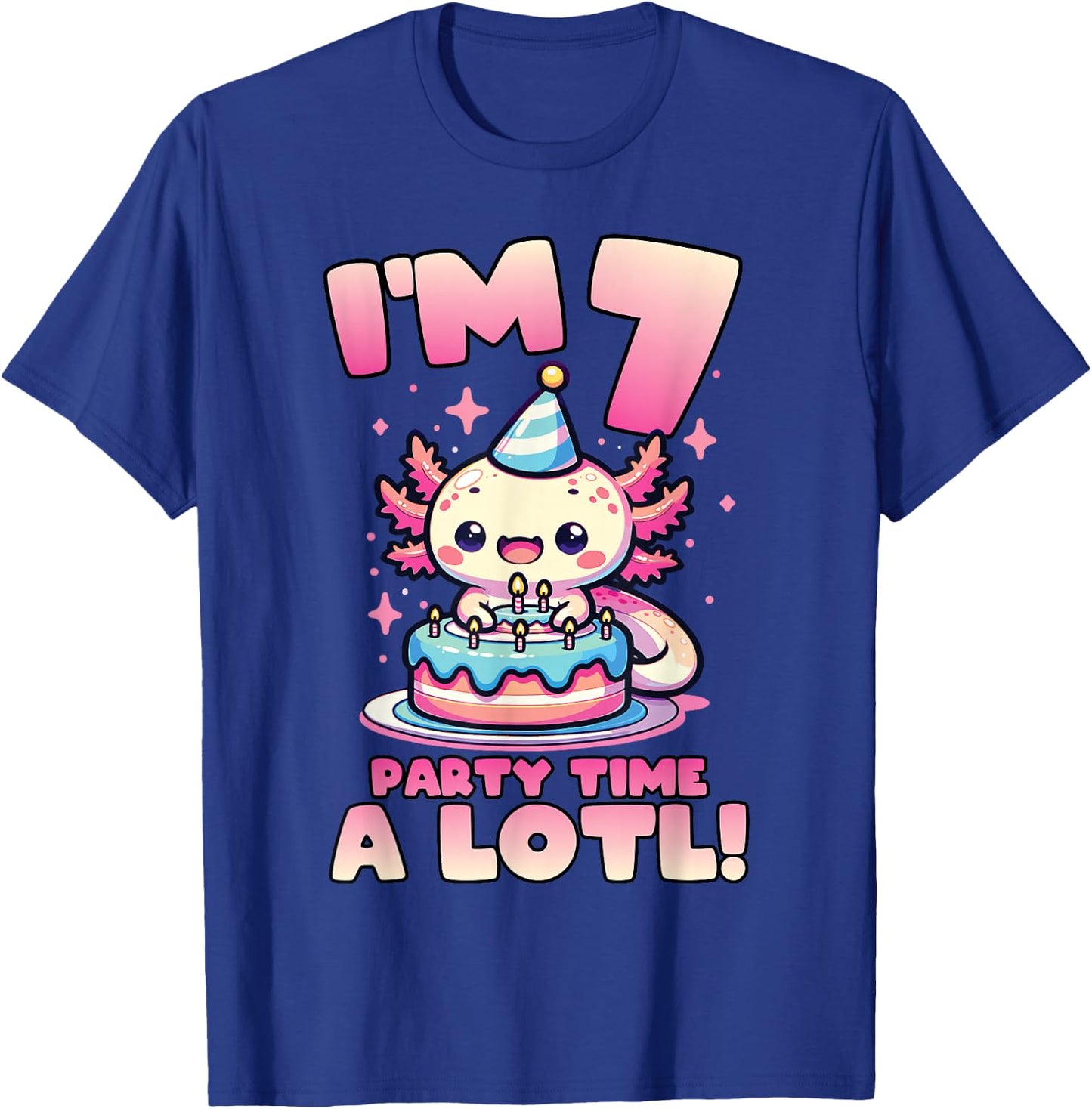 I'm 7 Seven Years Old Cute Kawaii Axolotl 7th Birthday Party T-Shirt - T-Shirt | Royal