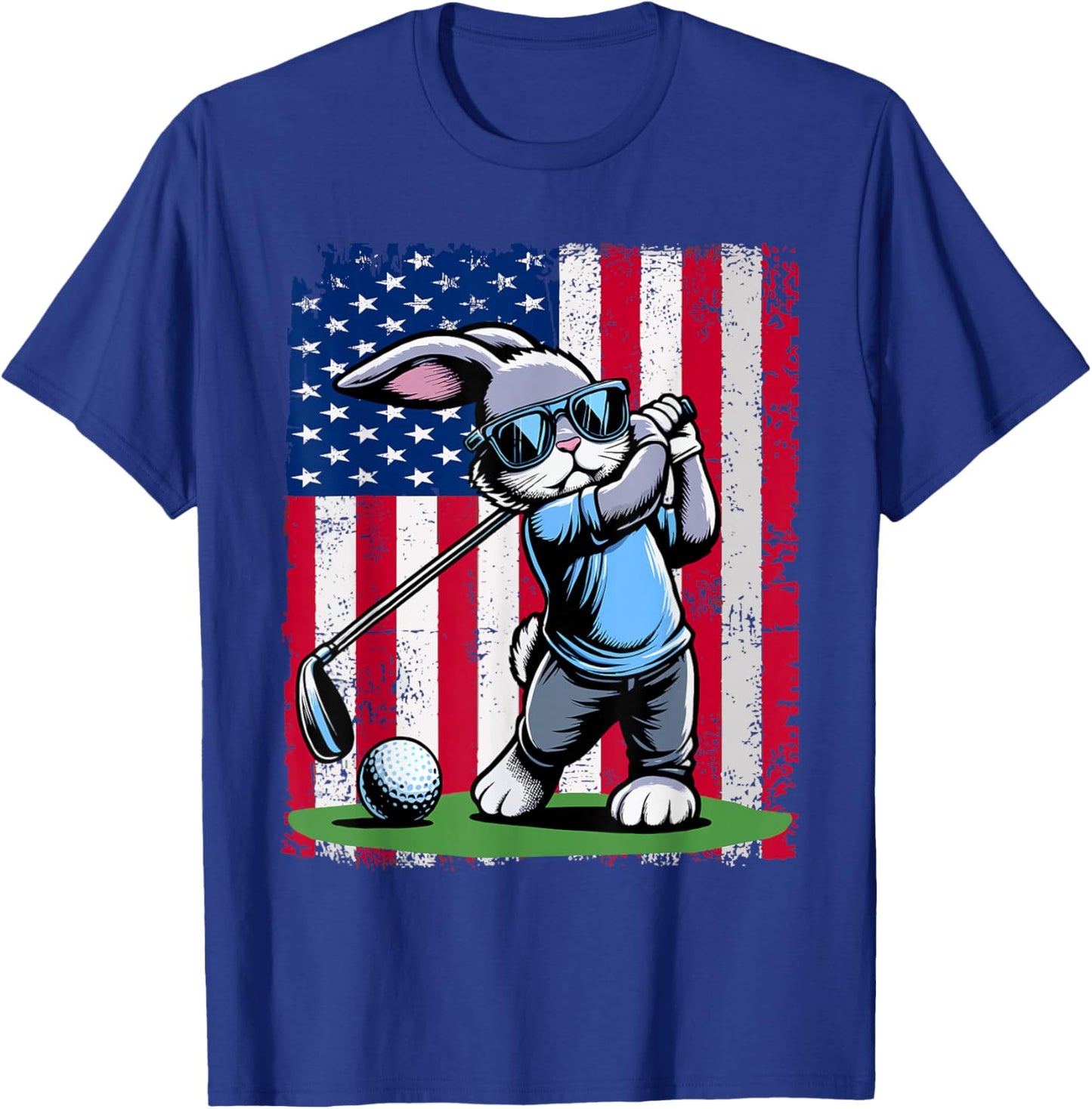 Golf Player Bunny Easter Egg Golfers American Flag T-Shirt - T-Shirt | Royal