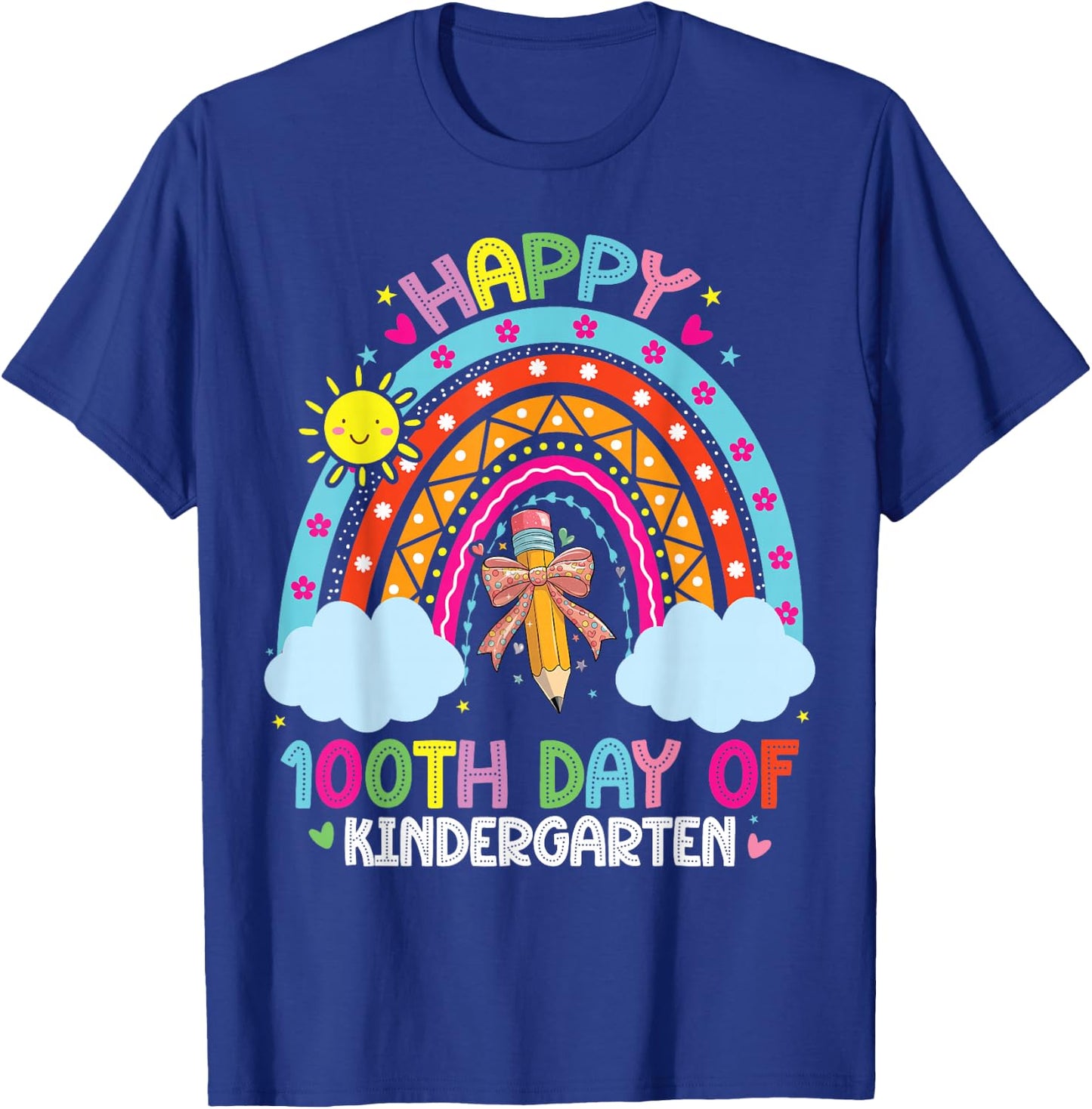 100th Day Of Kindergarten Funny 100 Days Of School Teacher T-Shirt - T-Shirt | Royal