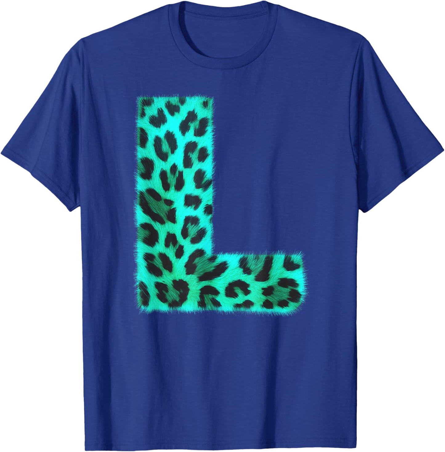 Letter L Cheetah Leopard Print Blue Initial Zebra Matching T-Shirt - T-Shirt | Royal