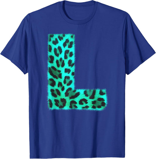 Letter L Cheetah Leopard Print Blue Initial Zebra Matching T-Shirt - T-Shirt | Royal
