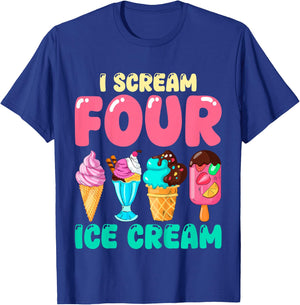Kids I Scream Four Ice Cream Kids 4 Years Old 4th Birthday Party T-Shirt - T-Shirt | Royal