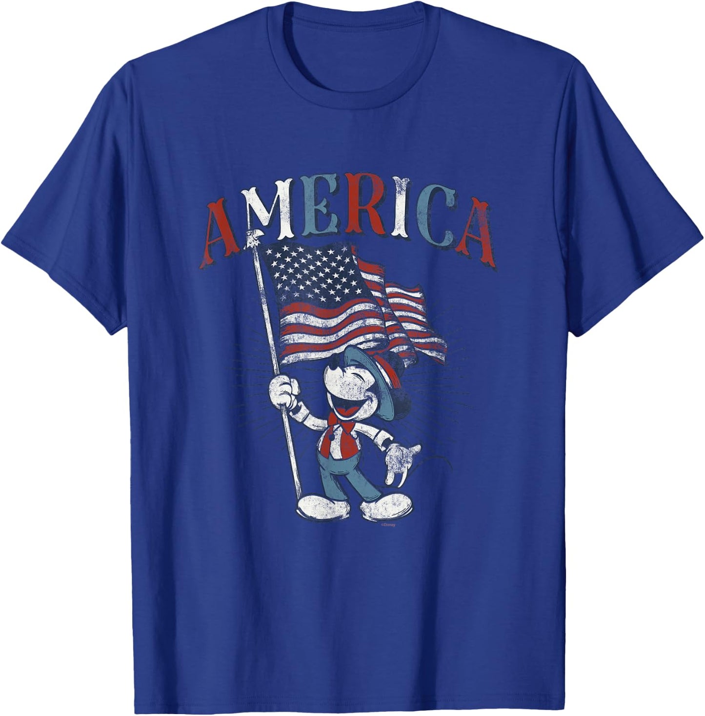 Disney Mickey Mouse with American Flag USA Fourth of July T-Shirt - T-Shirt | Royal